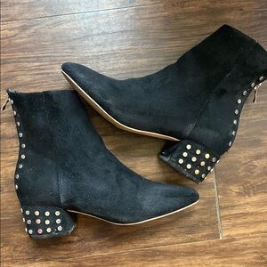 Black Suede Ankle Boots with Studded Heels